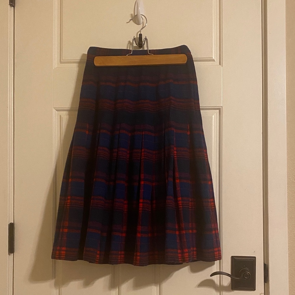 Pendleton Navy and Red Plaid Pleated Skirt Vintage 1960s